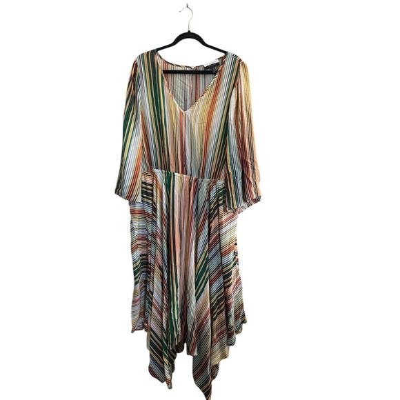 NWT Eloquii Plus Size 20 *NO TIE* Multicolor Striped Midi Dress Assymetrical - Picture 1 of 10
